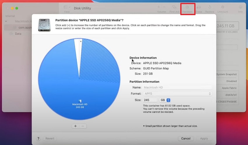 pick partition option on tool