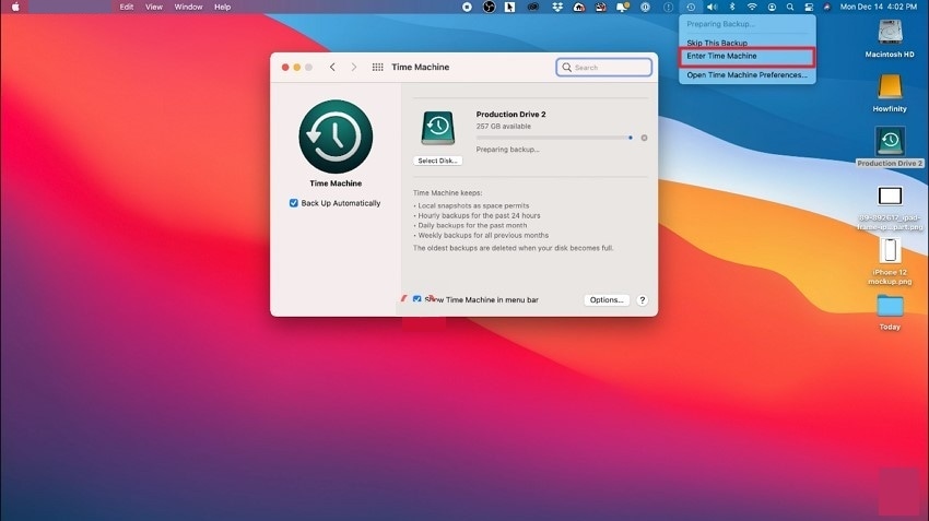 restore by entering time machine