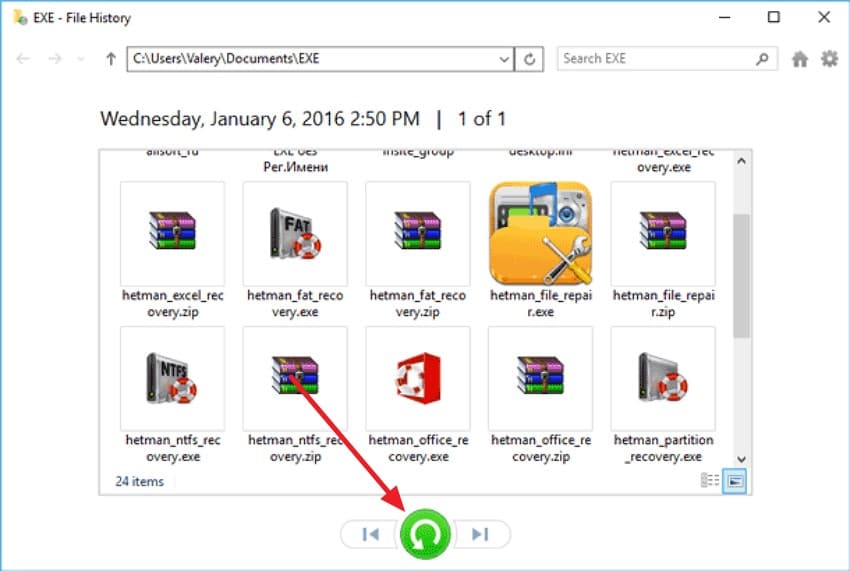 restore from file history