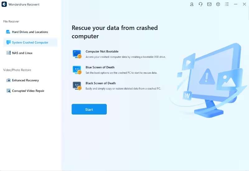 select system crashed computer in recoverit
