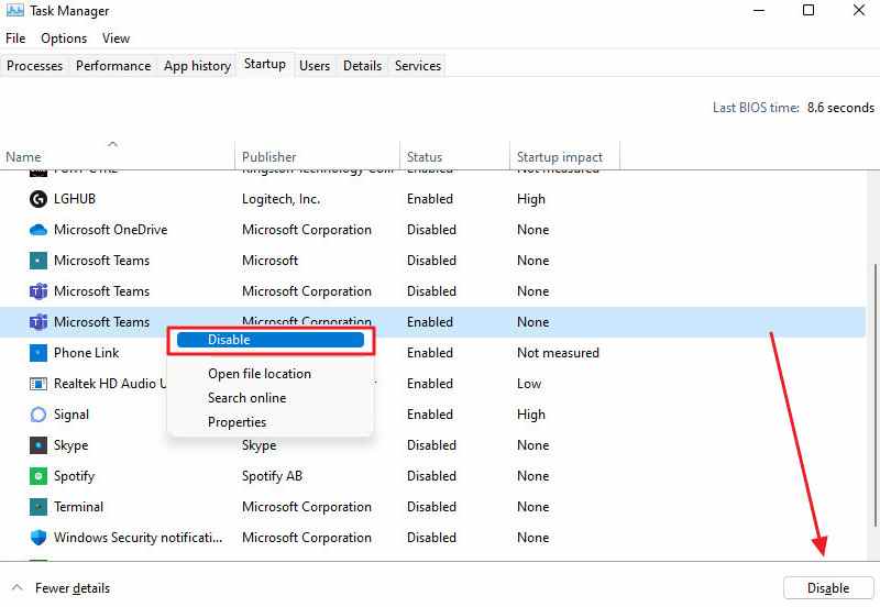 disable startup apps safely