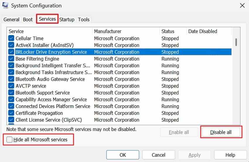 hide microsoft services first