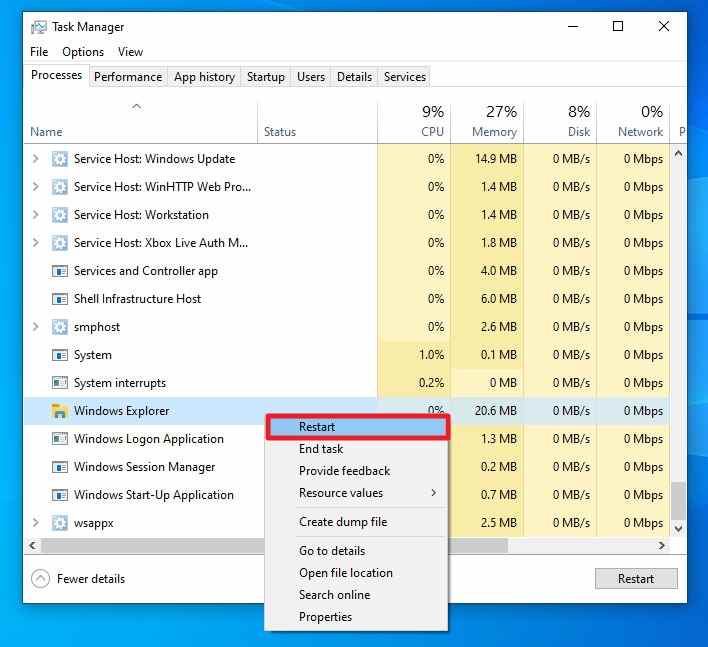 restart windows explorer safely