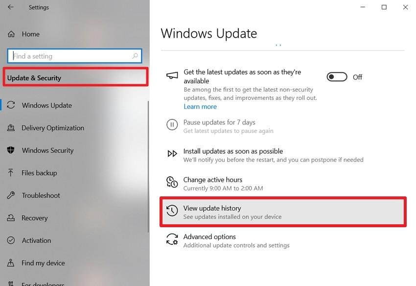windows 10 windows update settings showing change active hours