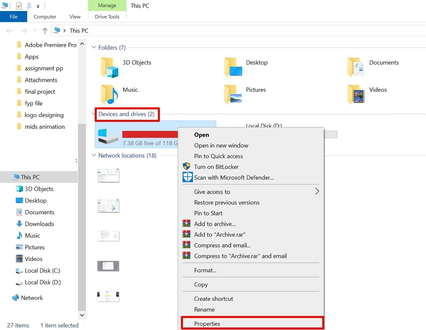 choose properties of drives