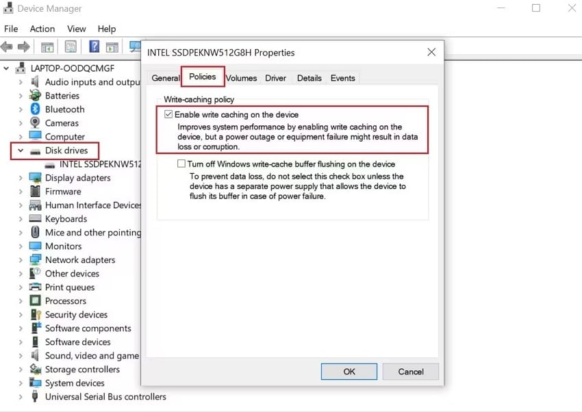 enable the caching on device option