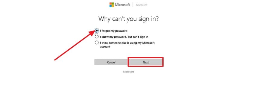 choose i forget my password option
