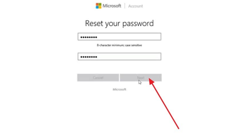 reset password and hit next