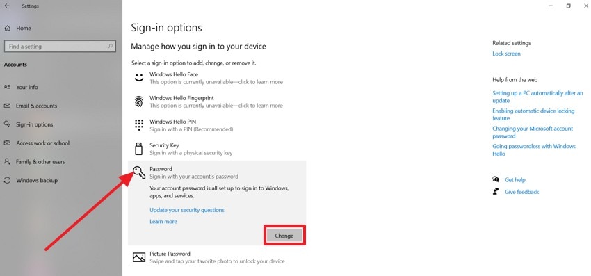 choose the change password option