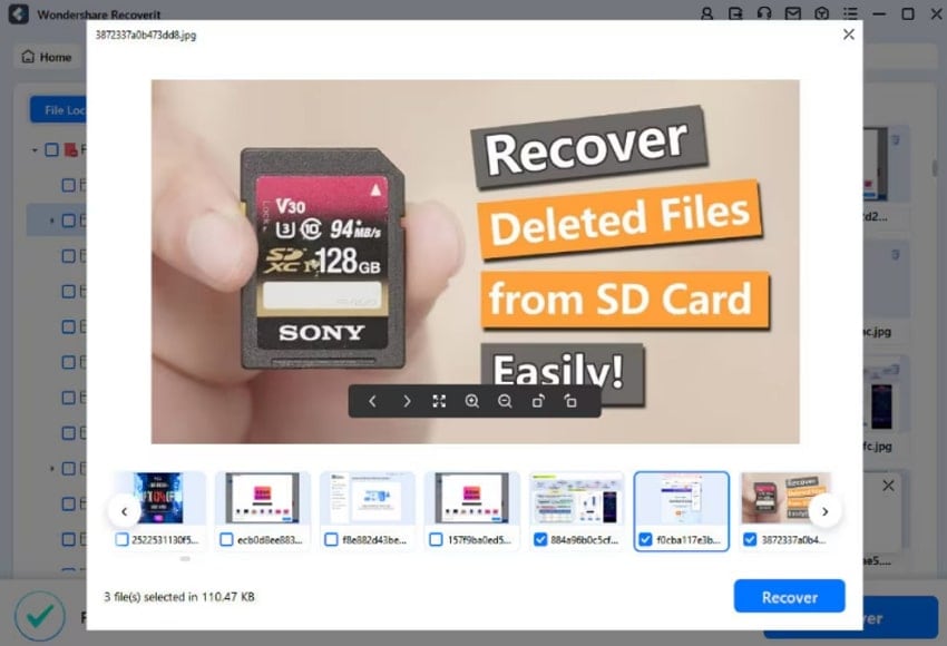 tap recover to save recovered data 