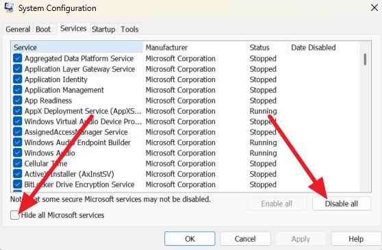 choose disable all