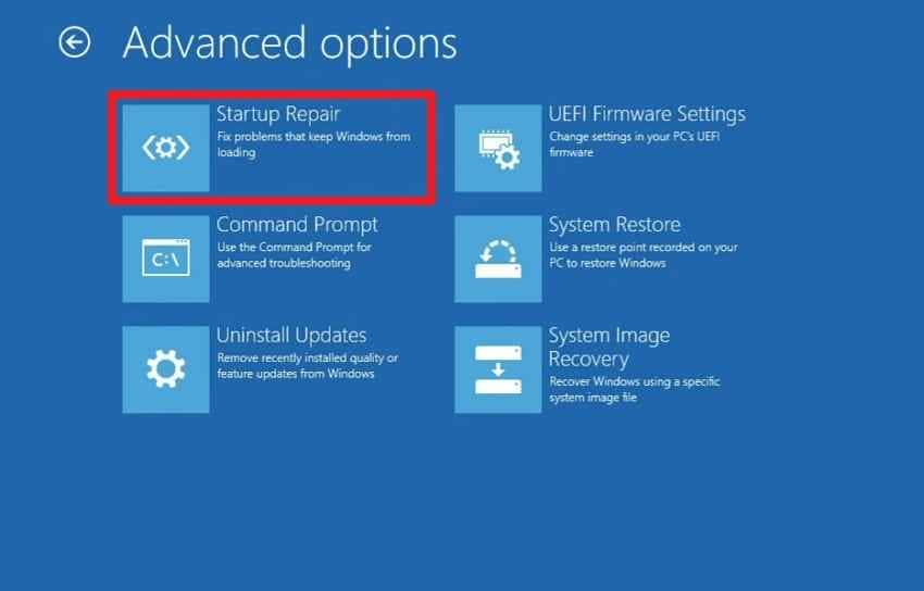 tap startup repair