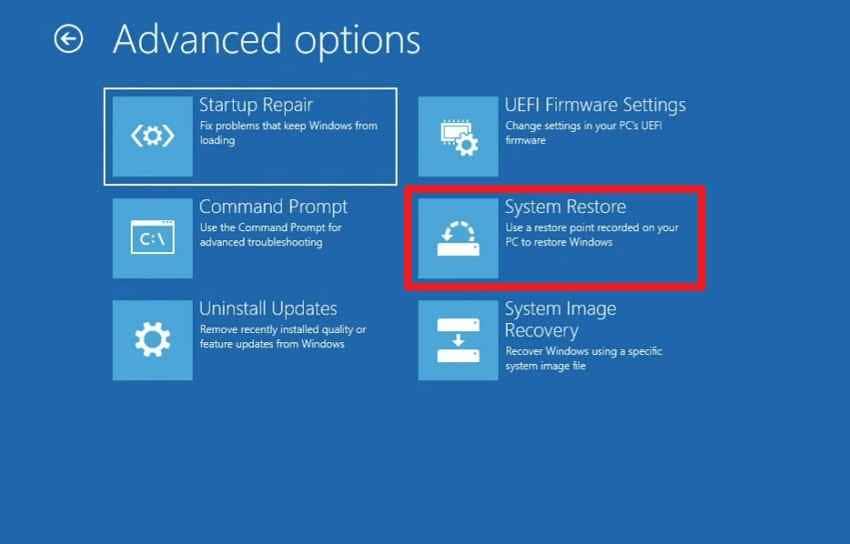 choose system restore