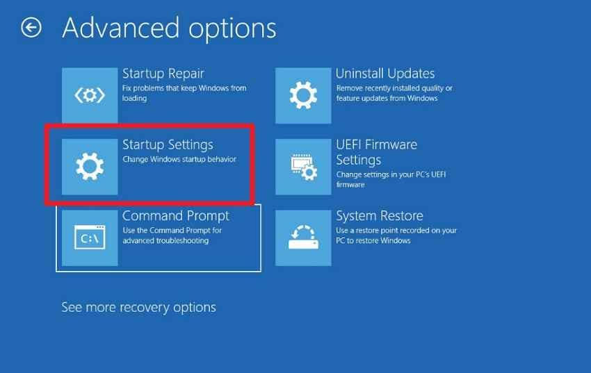 access startup settings