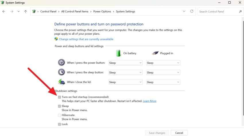 disable fast startup