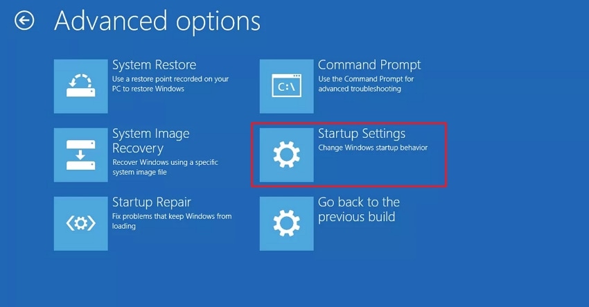 hit startup settings from advanced options 