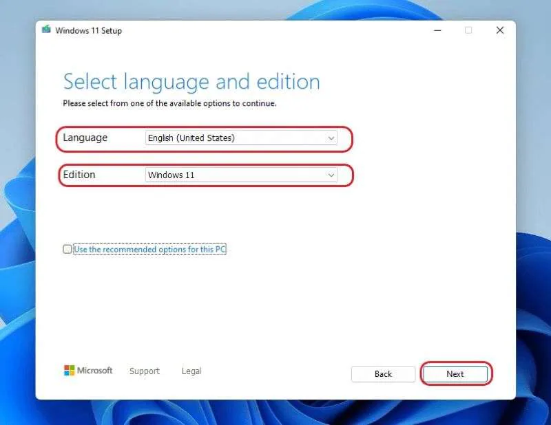 select language and edition