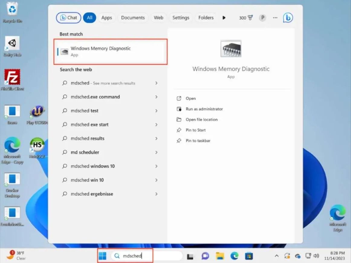 откройте Windows memory diagnostic в Windows 11 