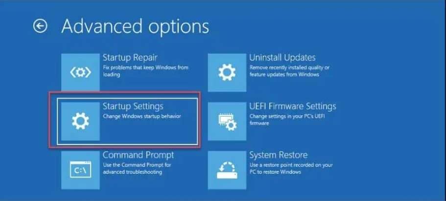 open startup settings in windows 11 recovery mode