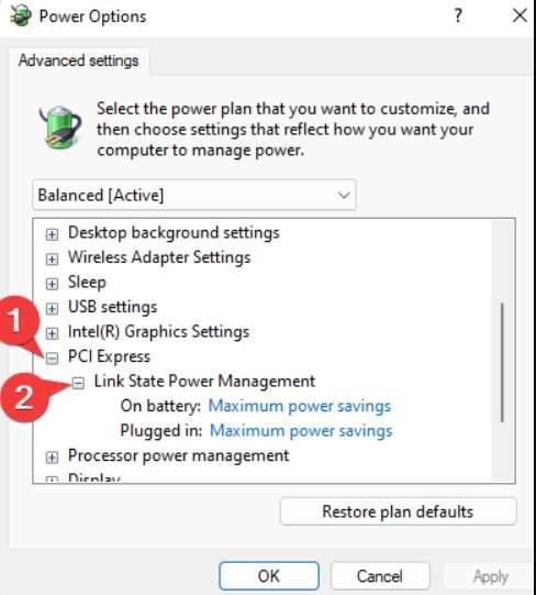 disable link state power management in windows 11