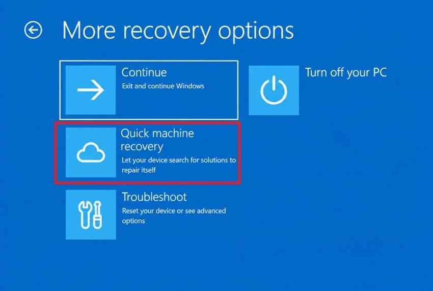 quick machine recovery option
