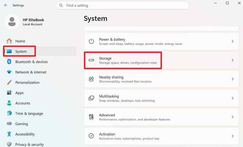 choose windows storage option
