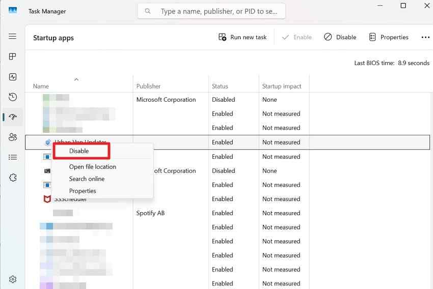 disable startup apps task manager