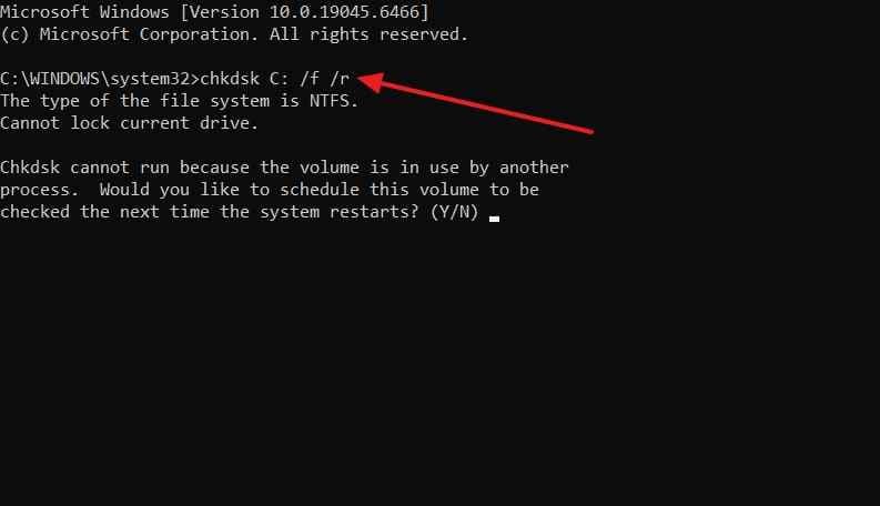 scheduled chkdsk repair command example