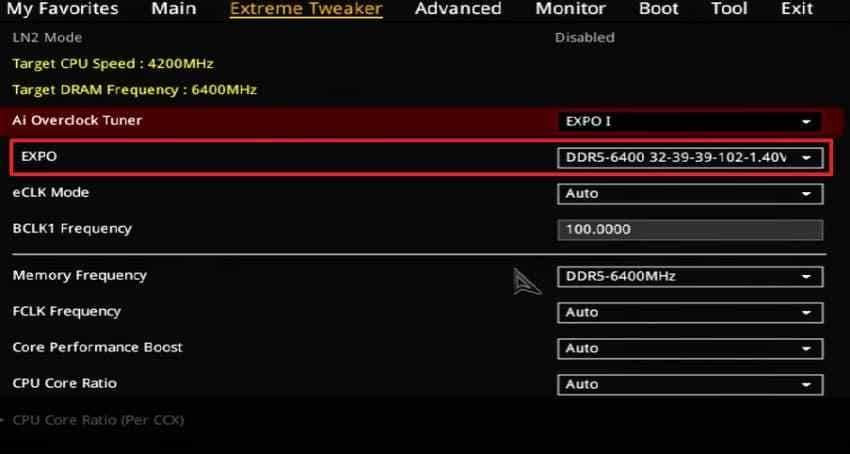 expo memory profile bios setting