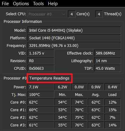 cpu temperature sensor readings