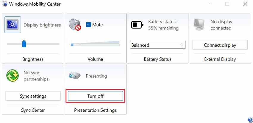 disable presentation mode