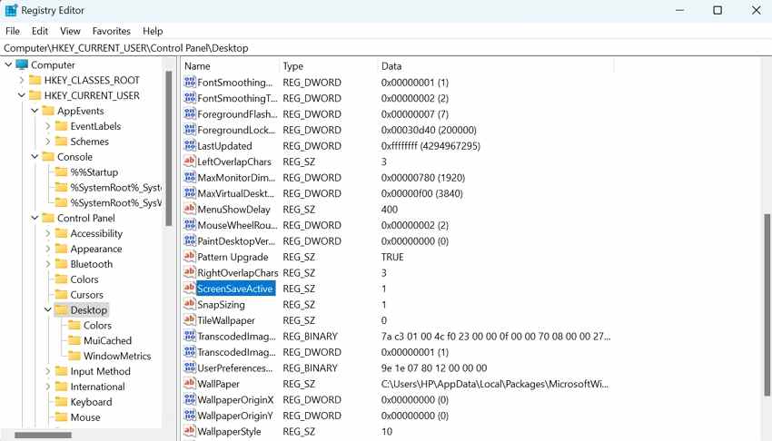 verify windows registry