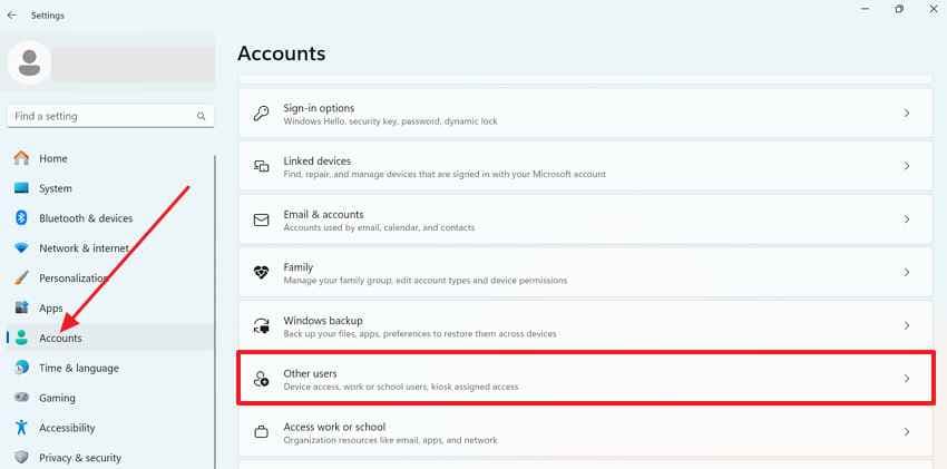 access accounts section