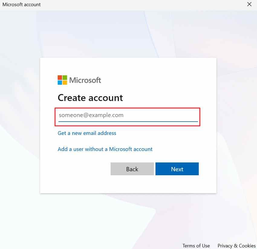 create new account