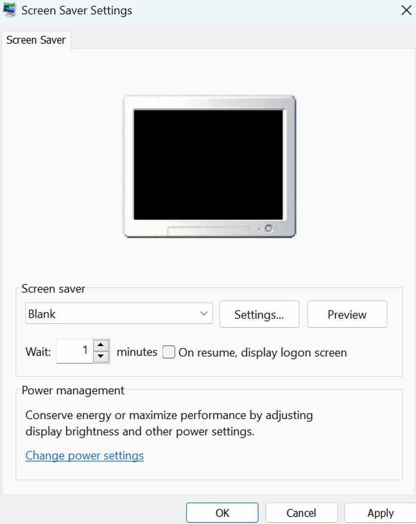 open screensaver settings