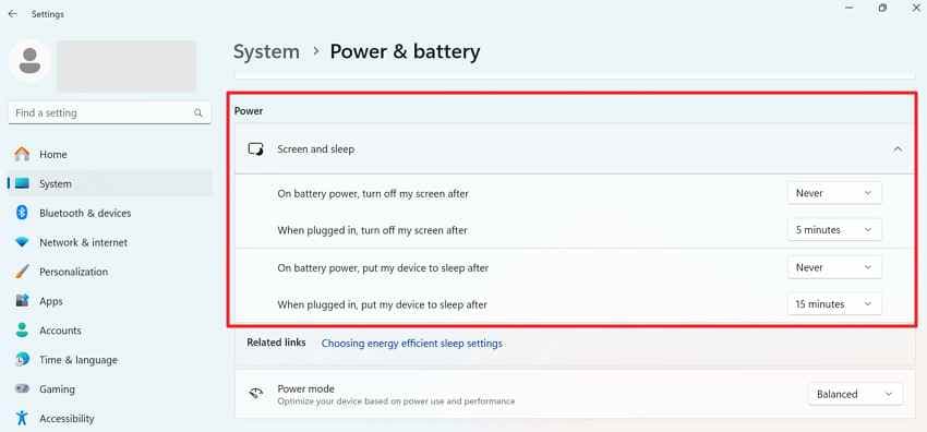 adjust sleep settings