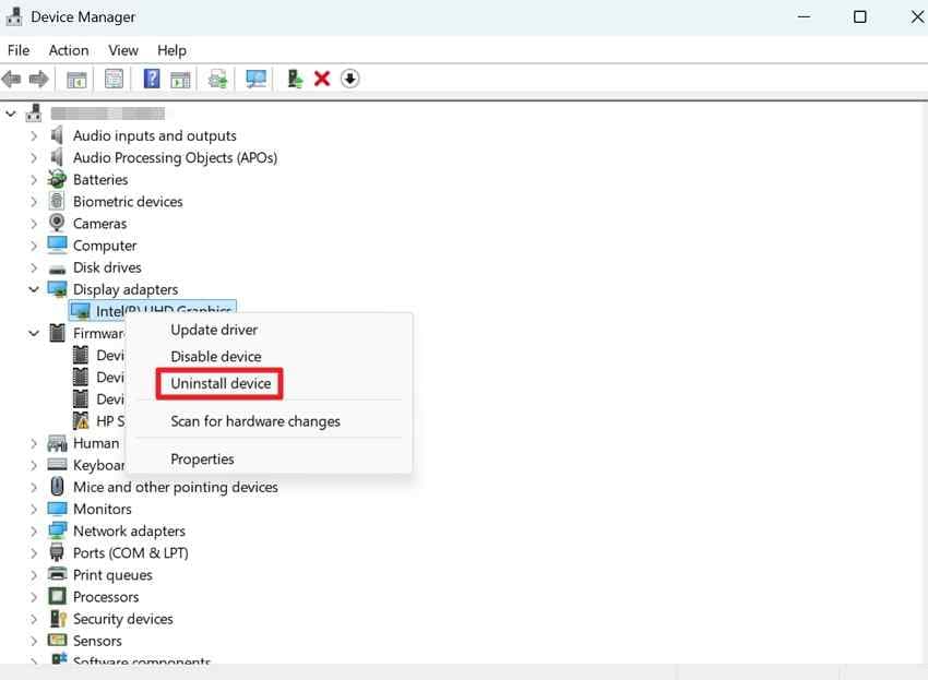 uninstall the display driver