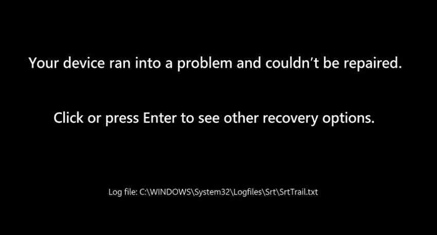 quick machine recovery error screen