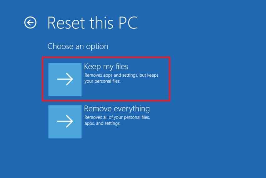 reset this pc keep my files