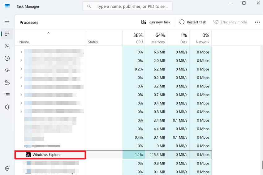 windows explorer in task manager