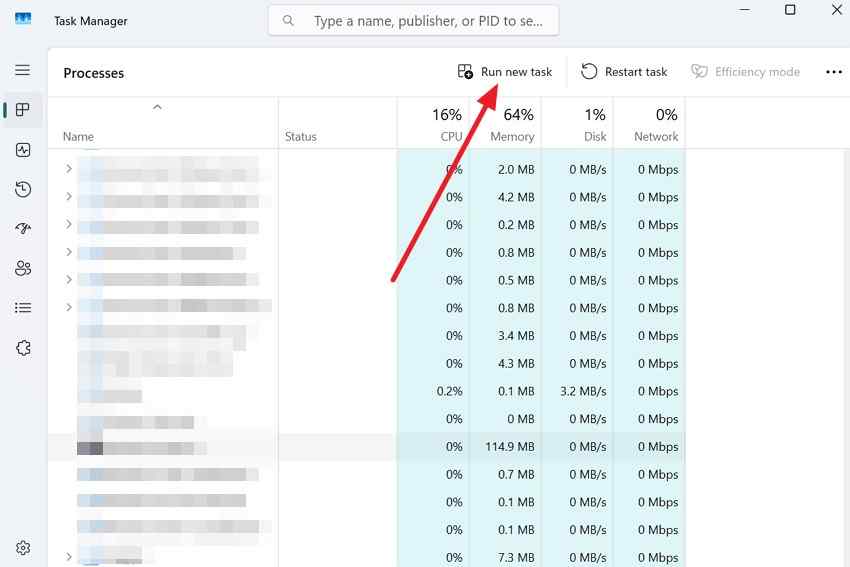 open run new task in task manager