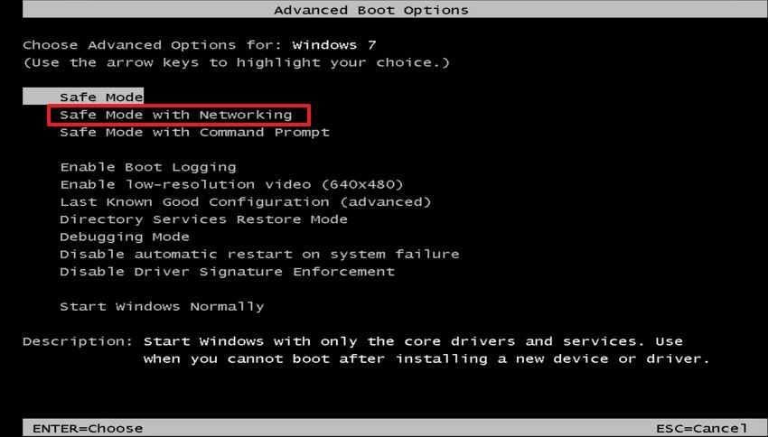 choose networking safe mode