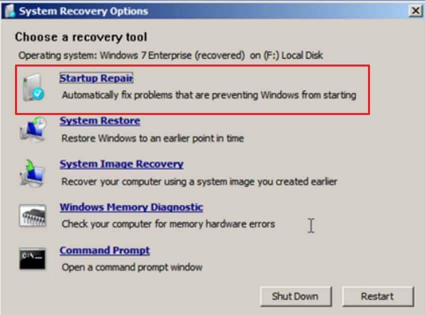 run startup repair tool