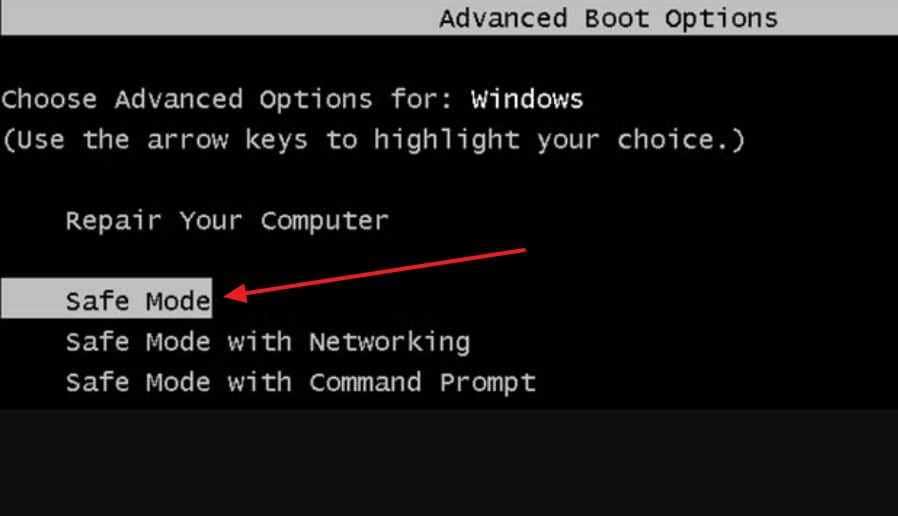 choose windows safe mode