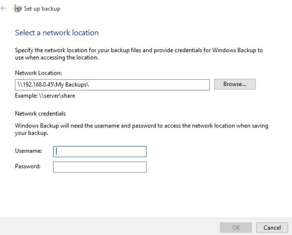select nas network for windows backup