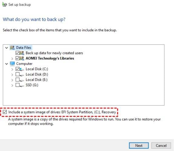 backup options in windows