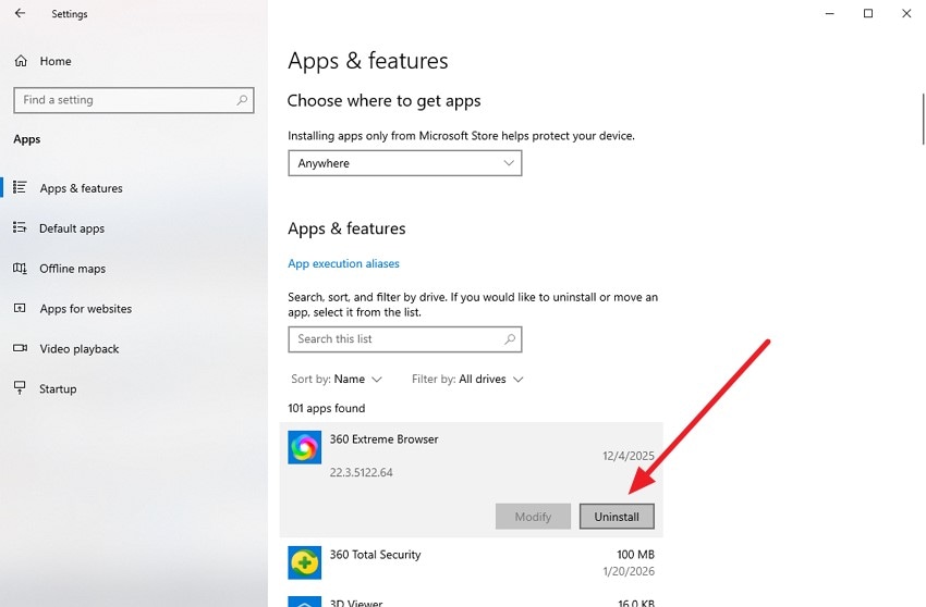 select program and uninstall