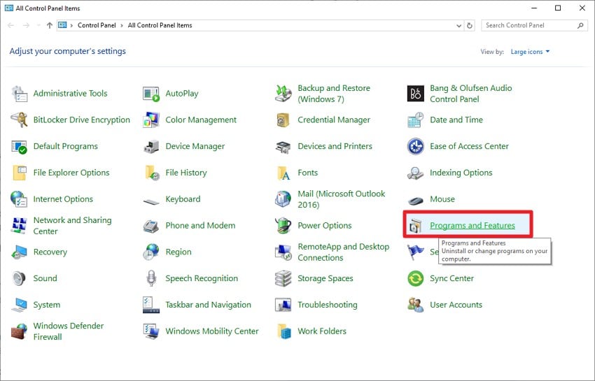 choose program and features
