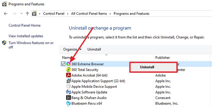choose program to uninstall