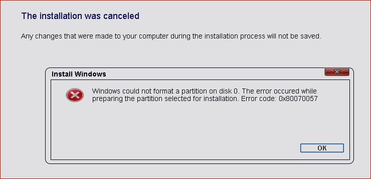 windows could not format a partition on disk 0